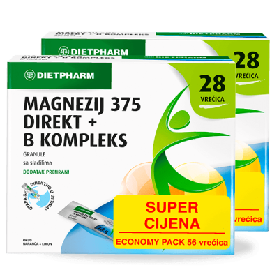Magnezij 375 direkt + B kompleks 28x2=56 vrećica