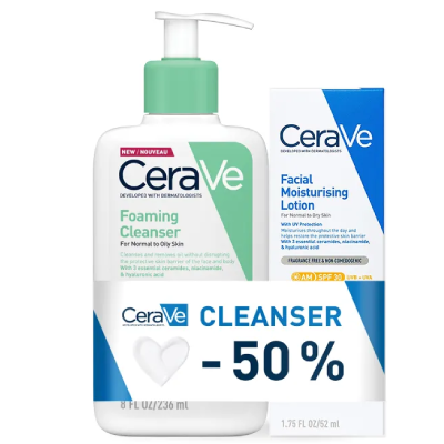 CeraVe PROMO Hidratantna njega za lice SPF30 52 ml + -50% na Pjenušavi gel za čišćenje 236 ml